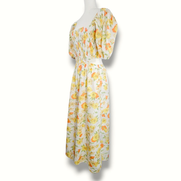NWT Faithfull the Brand Loucetta Floral Print Midi Dress Sz. 12 White Yellow - Picture 2 of 15